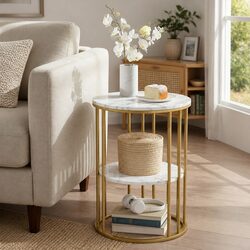 Practical 2-Tier Round Coffee Table with Storage