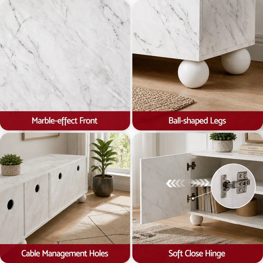 White TV Unit Entertainment Storage Cabinet 200cm Modern Living Room Furniture