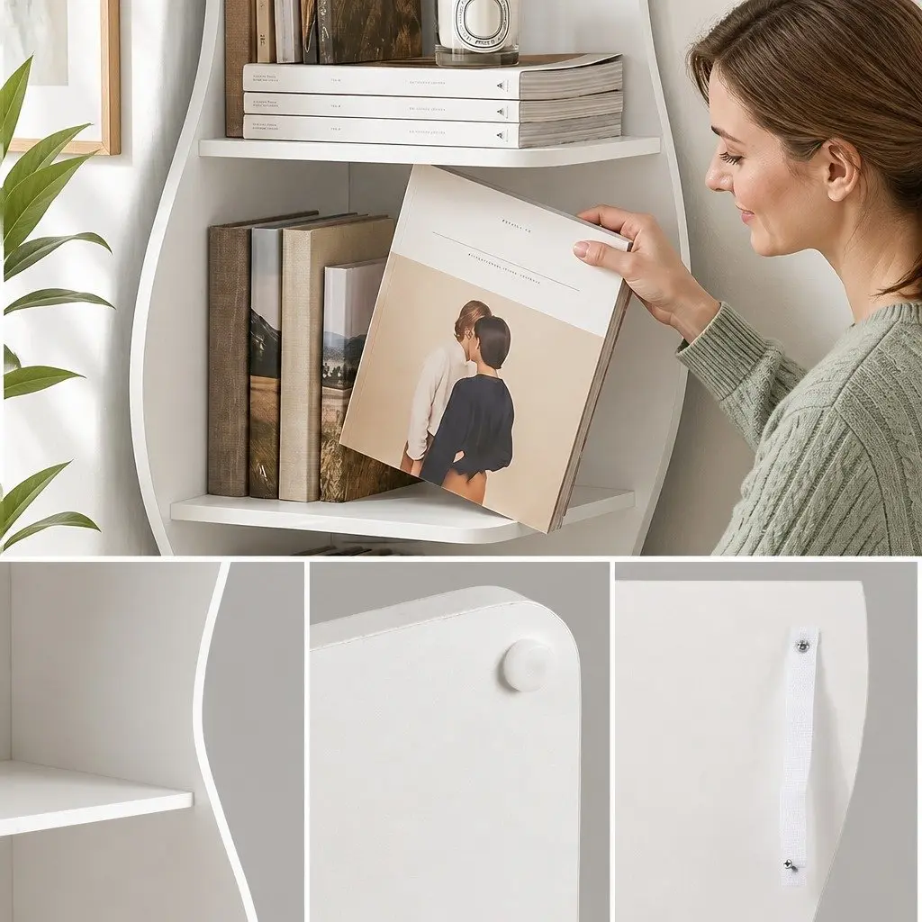 5-Tier S-Shaped Corner Bookshelf Storage Rack Vertical Display Organizer White