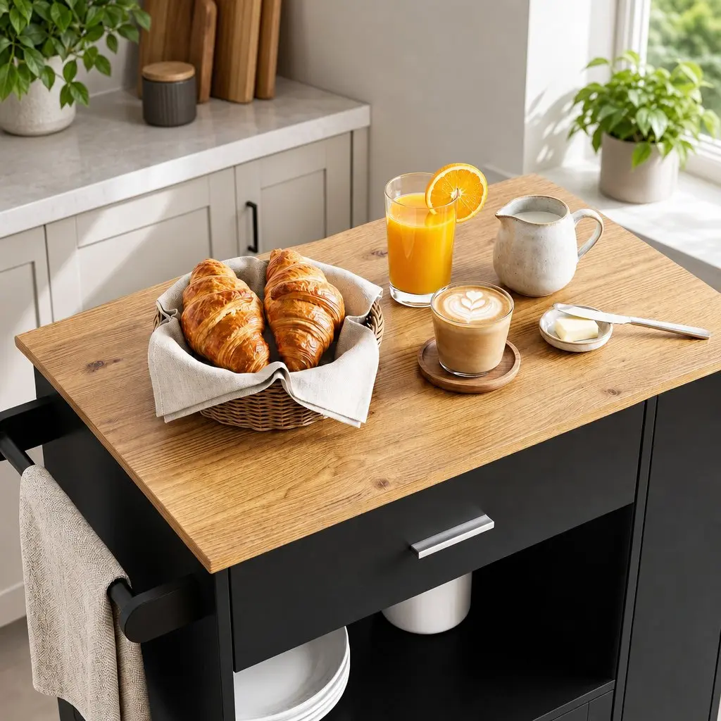 Kitchen Trolley Serving Cart Storage Drawer Cabinet Spice Rack Black