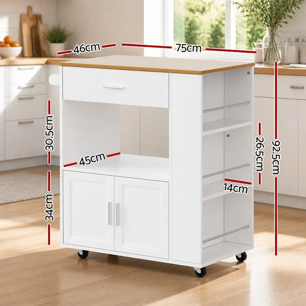 Kitchen Island Trolley Serving Cart Storage Cabinet Pine Wood 75cm x 46cm x 92.5cm