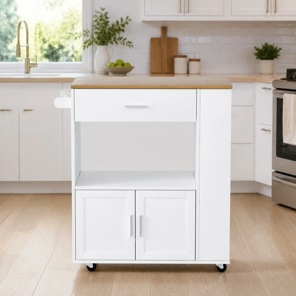 Kitchen Island Trolley Serving Cart Storage Cabinet Pine Wood 75cm x 46cm x 92.5cm