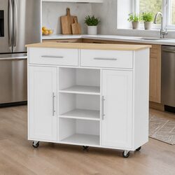 Kitchen Island Trolley Rolling Serving Cart 100cm Storage Drawer Cabinet White