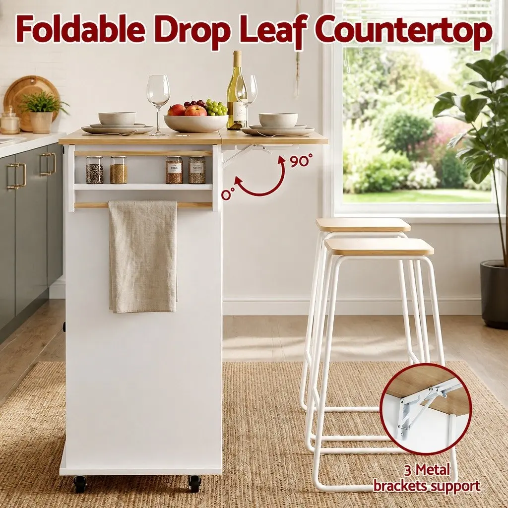 Kitchen Island Trolley Rolling Serving Cart Storage Drawer Cabinet 150cm White