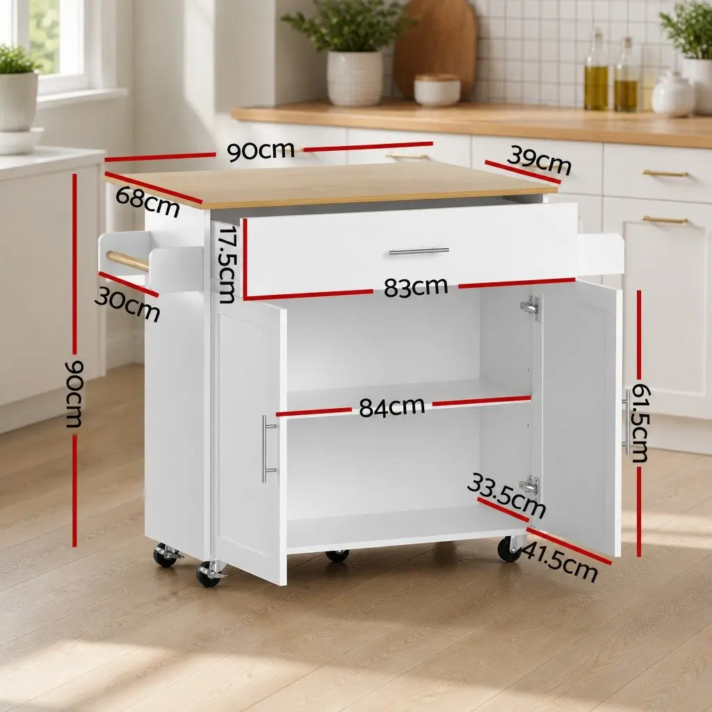 Kitchen Island Trolley Serving Cart Storage Cabinet Foldable Drop Leaf White