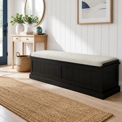 Storage Ottoman Blanket Box 140cm Fluted Black Hinged Lid Seat Footstool