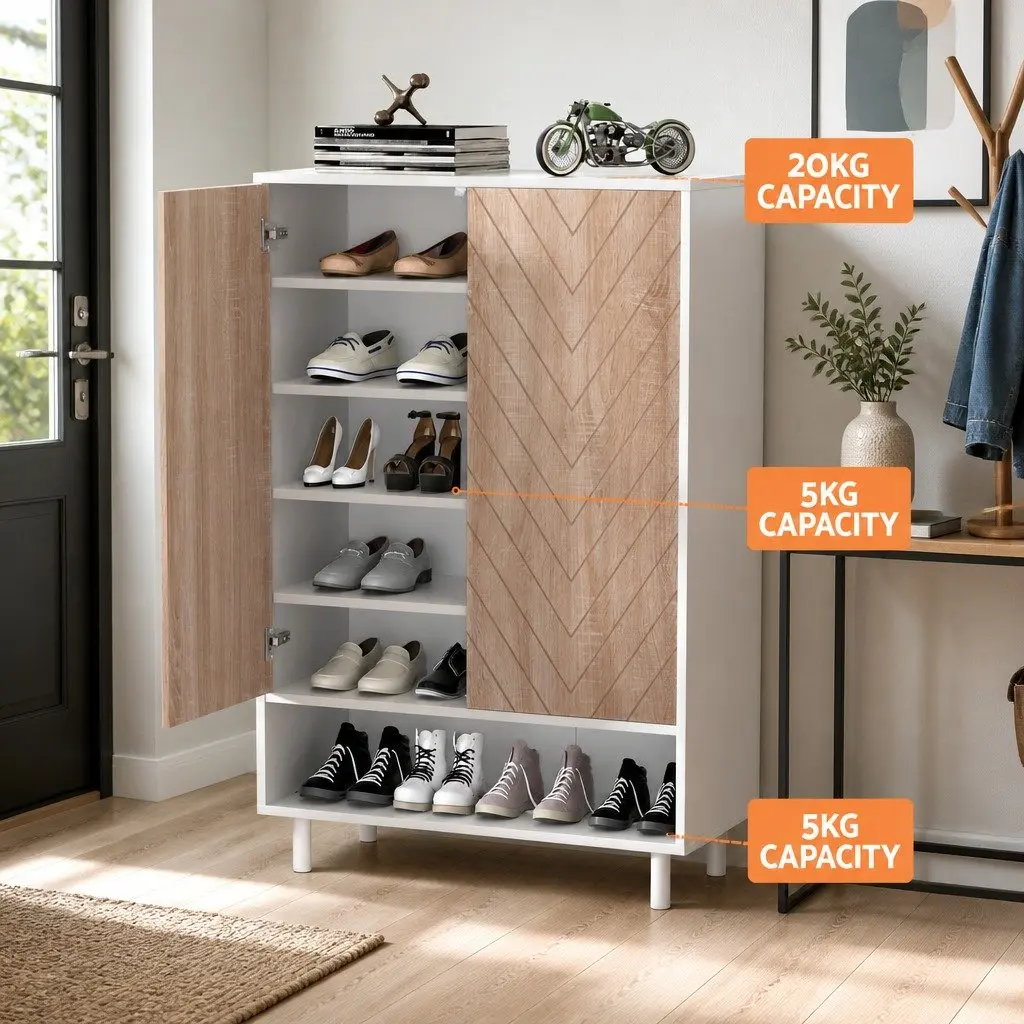Shoe Rack Cabinet 6-Tier Storage Organizer 24 Pairs White