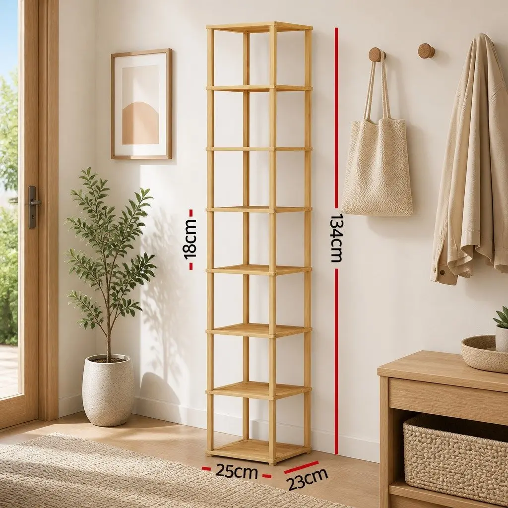 8-Tier Shoe Rack Stackable Storage Organizer Pine Wood Frame