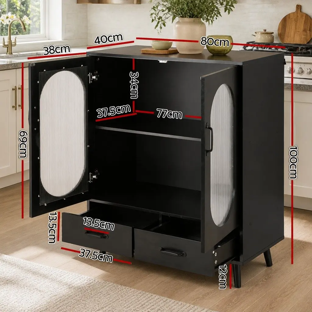 Storage Cabinet Buffet Dining Furniture Black Double Door 80cm