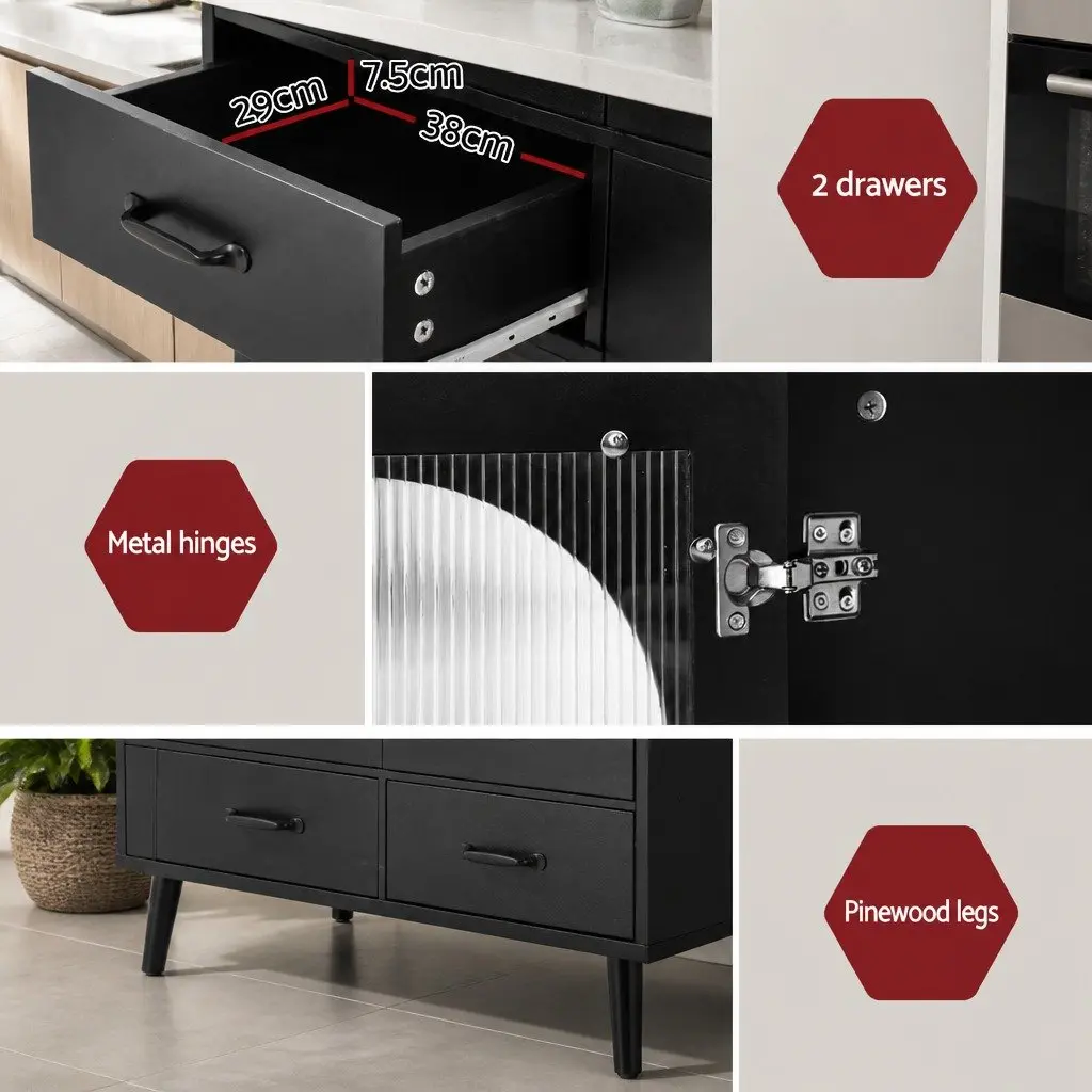 Storage Cabinet Buffet Dining Furniture Black Double Door 80cm