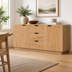 Buffet Sideboard Cabinet Storage Kitchen Cupboard with Drawers Round Edge Oak