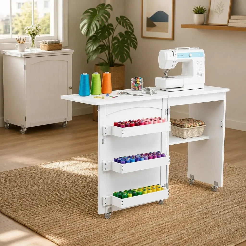 Folding Sewing Table Craft Work Station 118 x 49.5 x 79.5 cm White