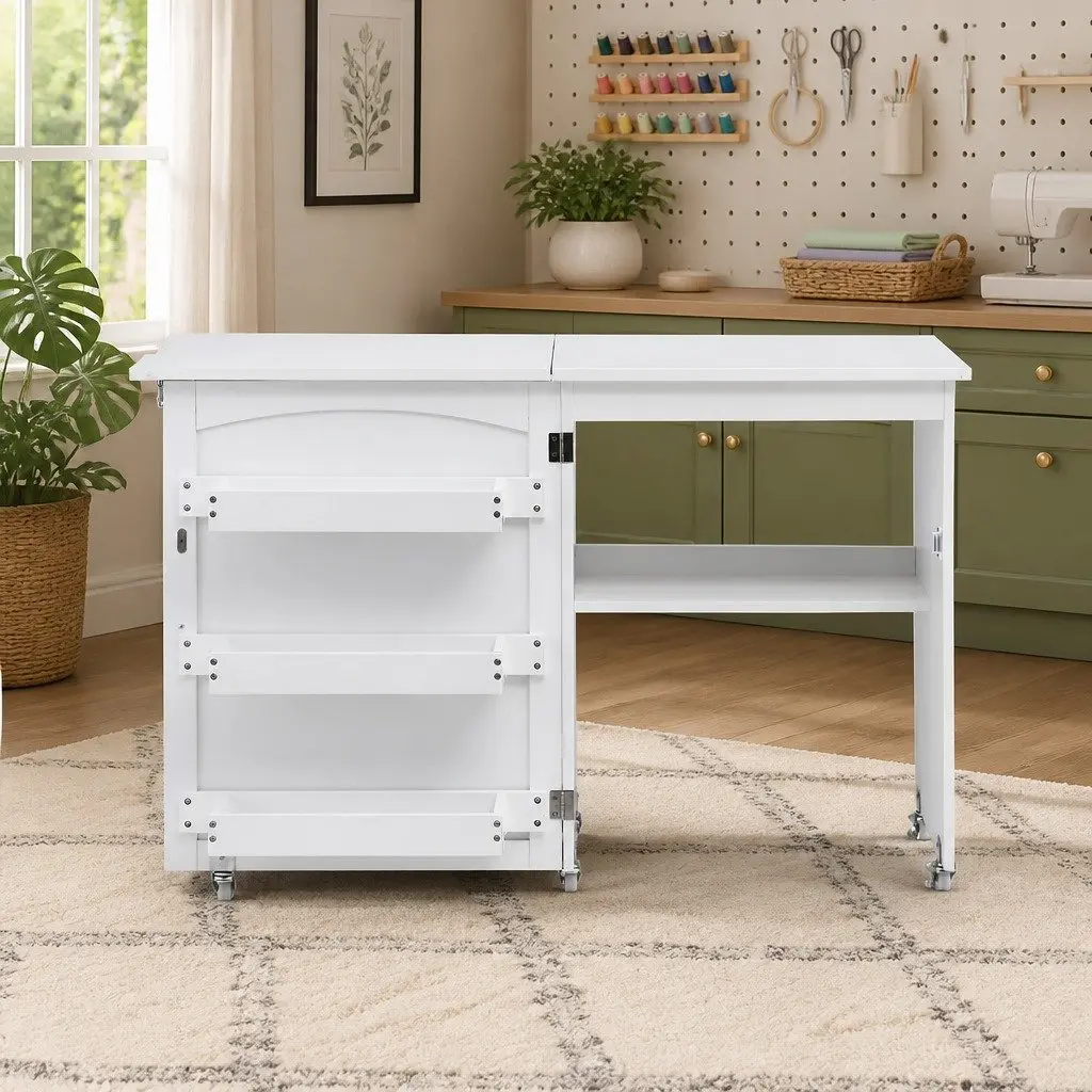 Folding Sewing Table Craft Work Station 118 x 49.5 x 79.5 cm White