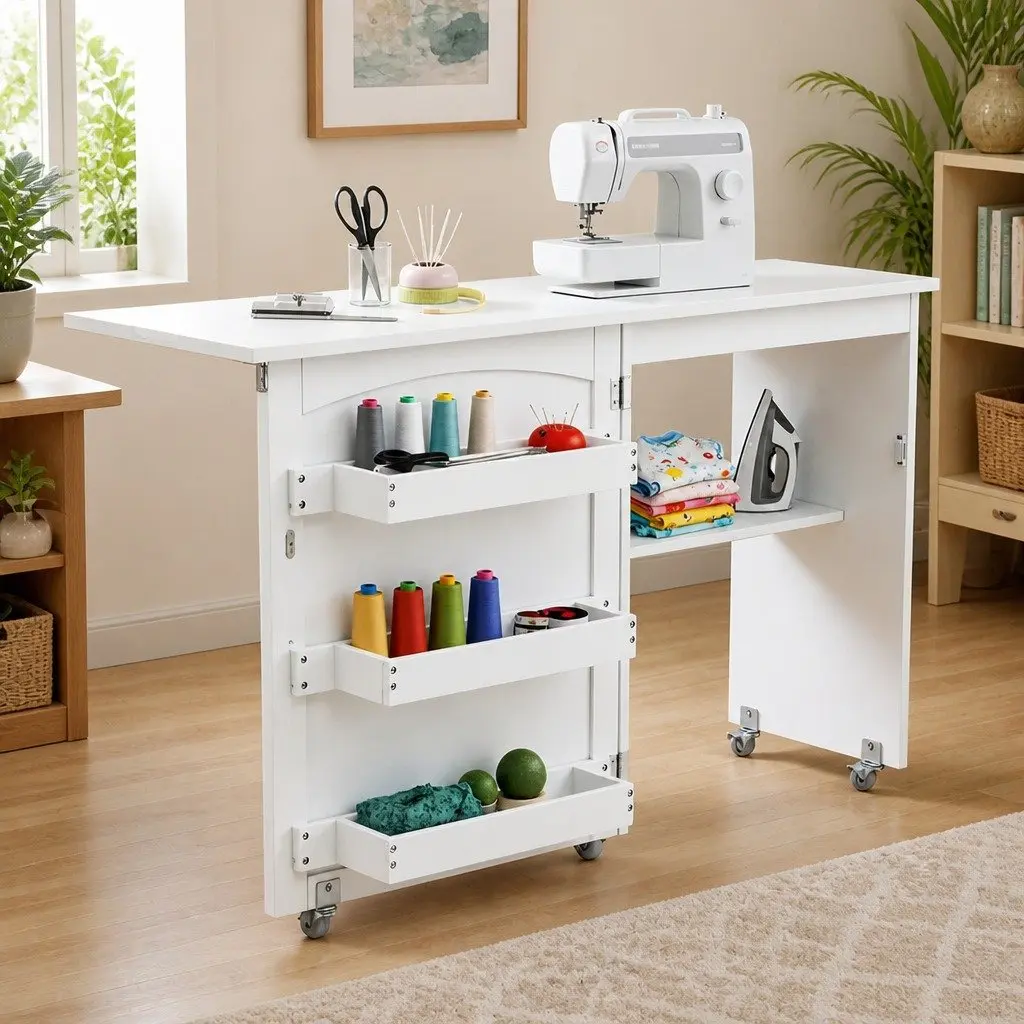 Folding Sewing Table Craft Work Station 118 x 49.5 x 79.5 cm White