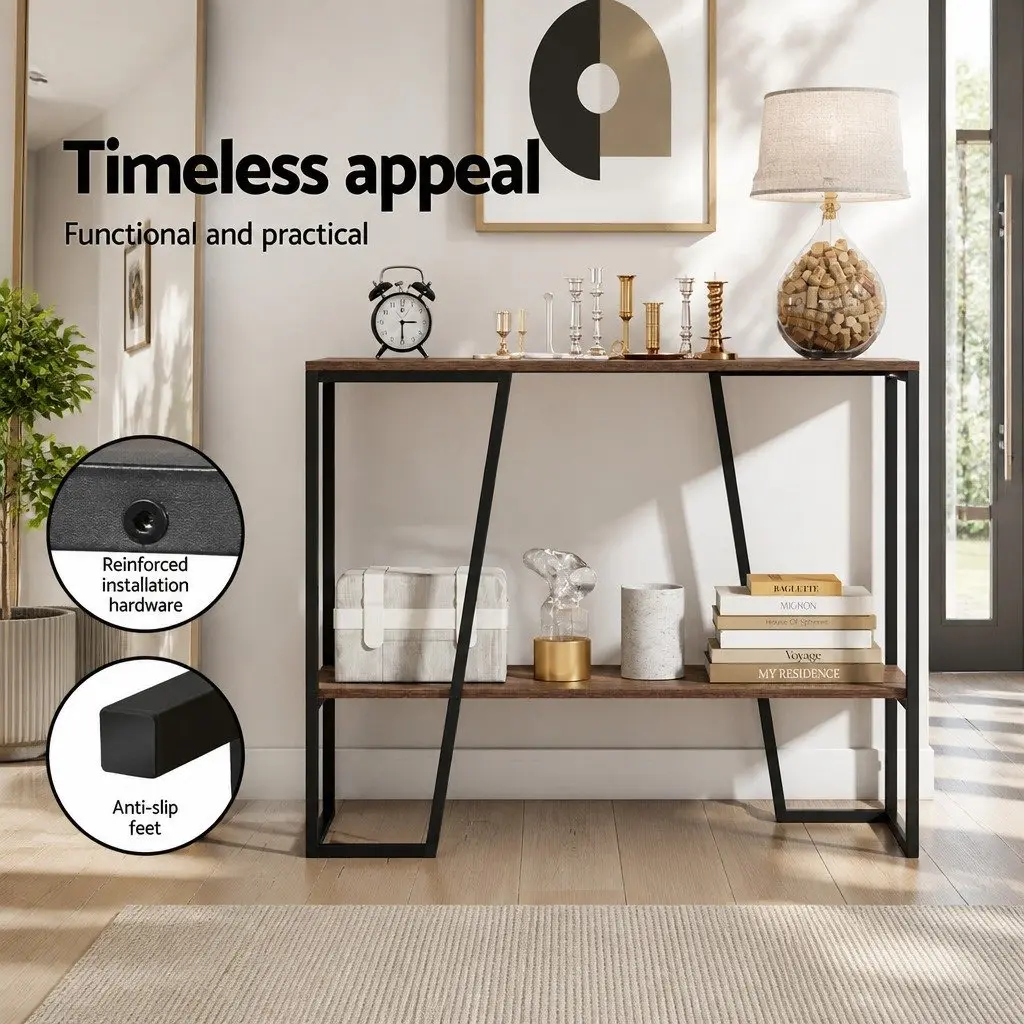 Console Table 106CM 2-Tier Storage Shelves Industrial Walnut and Black