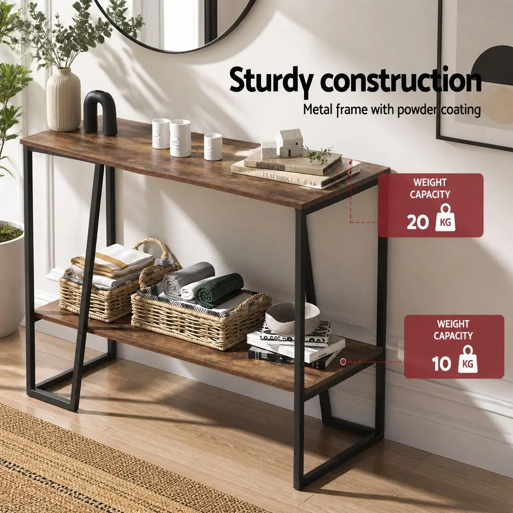 Console Table 106CM 2-Tier Storage Shelves Industrial Walnut and Black
