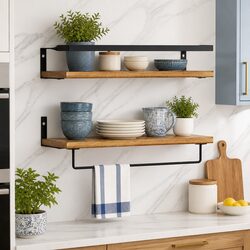 Quality Floating Wall Shelves with Towel Bar Included