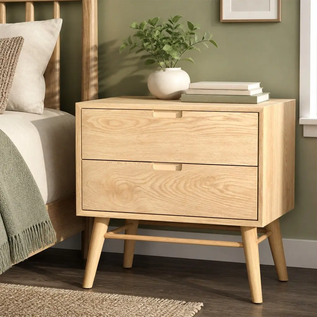 Bedside Table Drawers Side End Table Storage Cabinet Nightstand Natural Wood