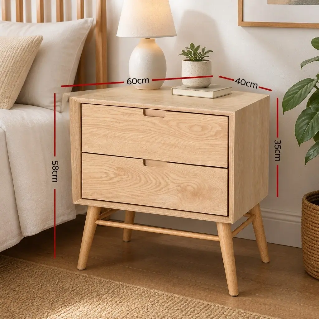 Bedside Table Drawers Side End Table Storage Cabinet Nightstand Natural Wood
