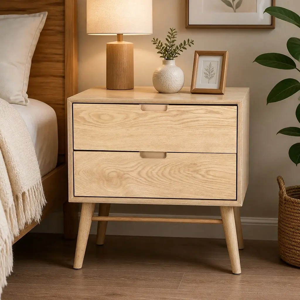 Bedside Table Drawers Side End Table Storage Cabinet Nightstand Natural Wood