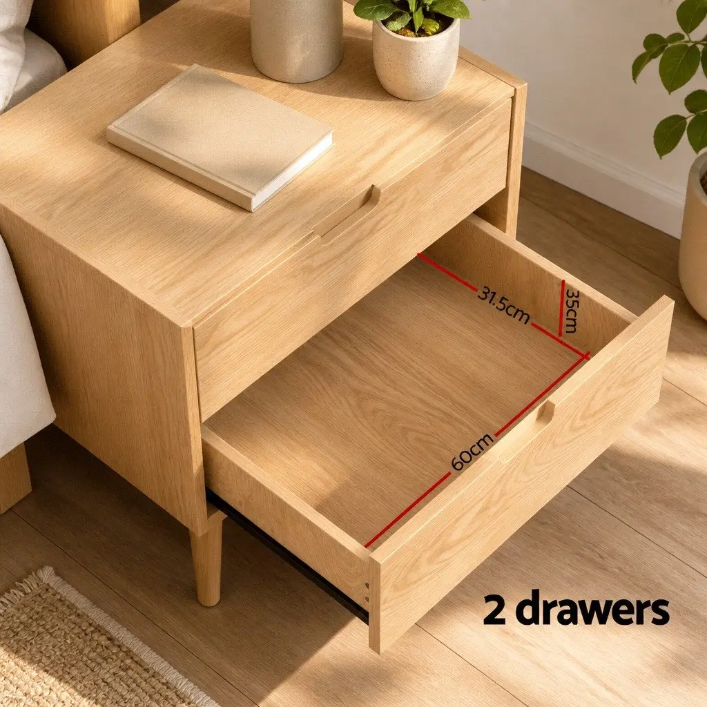 Bedside Table Drawers Side End Table Storage Cabinet Nightstand Natural Wood