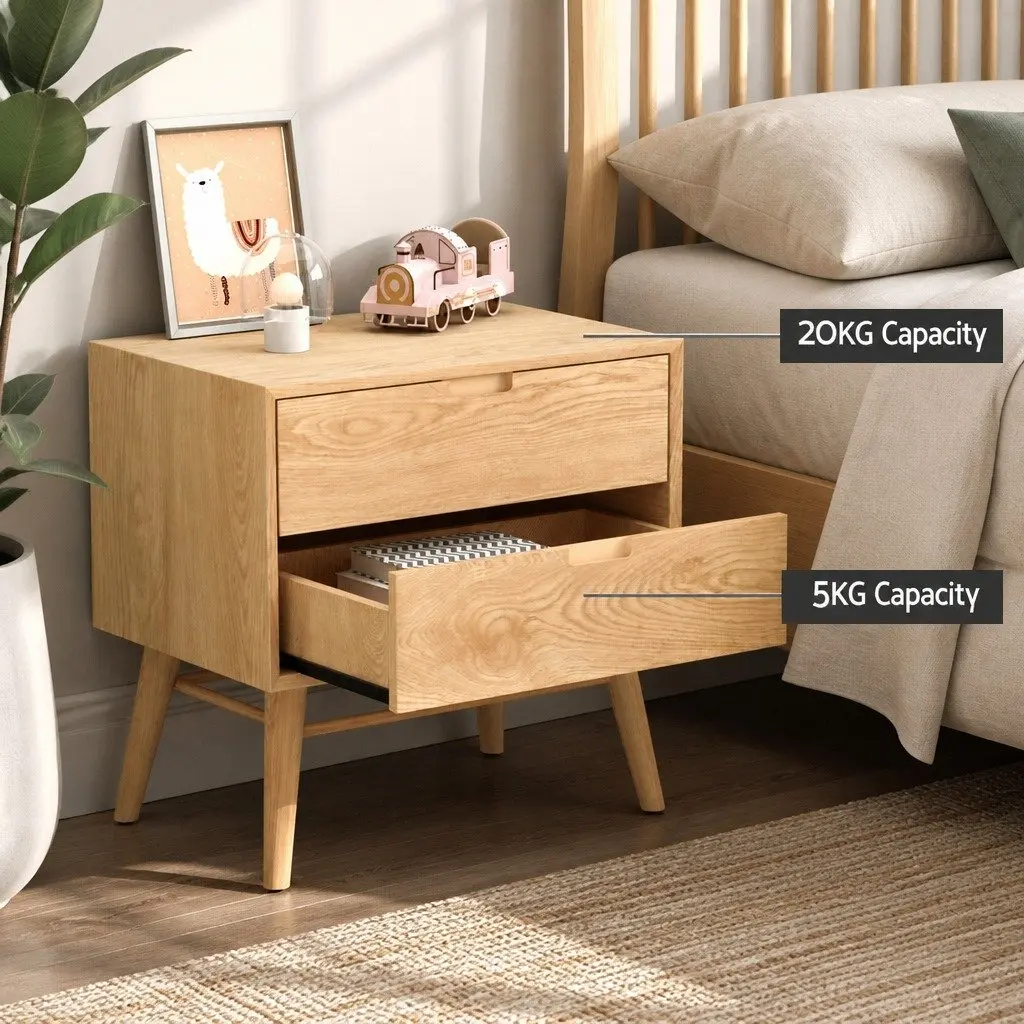 Bedside Table Drawers Side End Table Storage Cabinet Nightstand Natural Wood