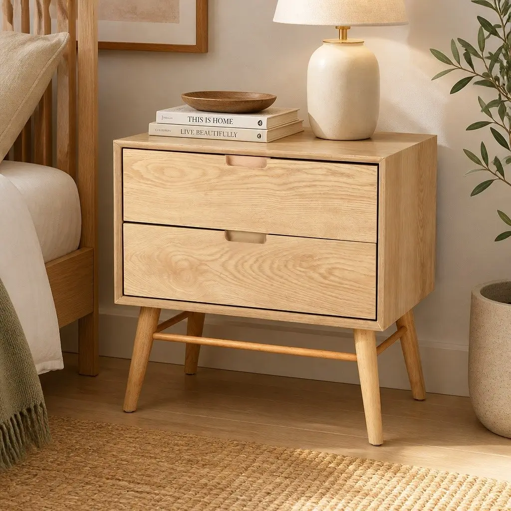 Bedside Table Drawers Side End Table Storage Cabinet Nightstand Natural Wood