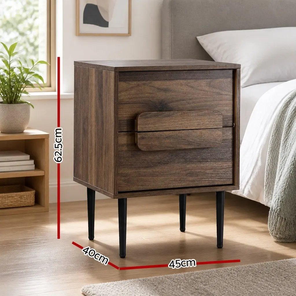 Walnut Nightstand with Storage Drawers