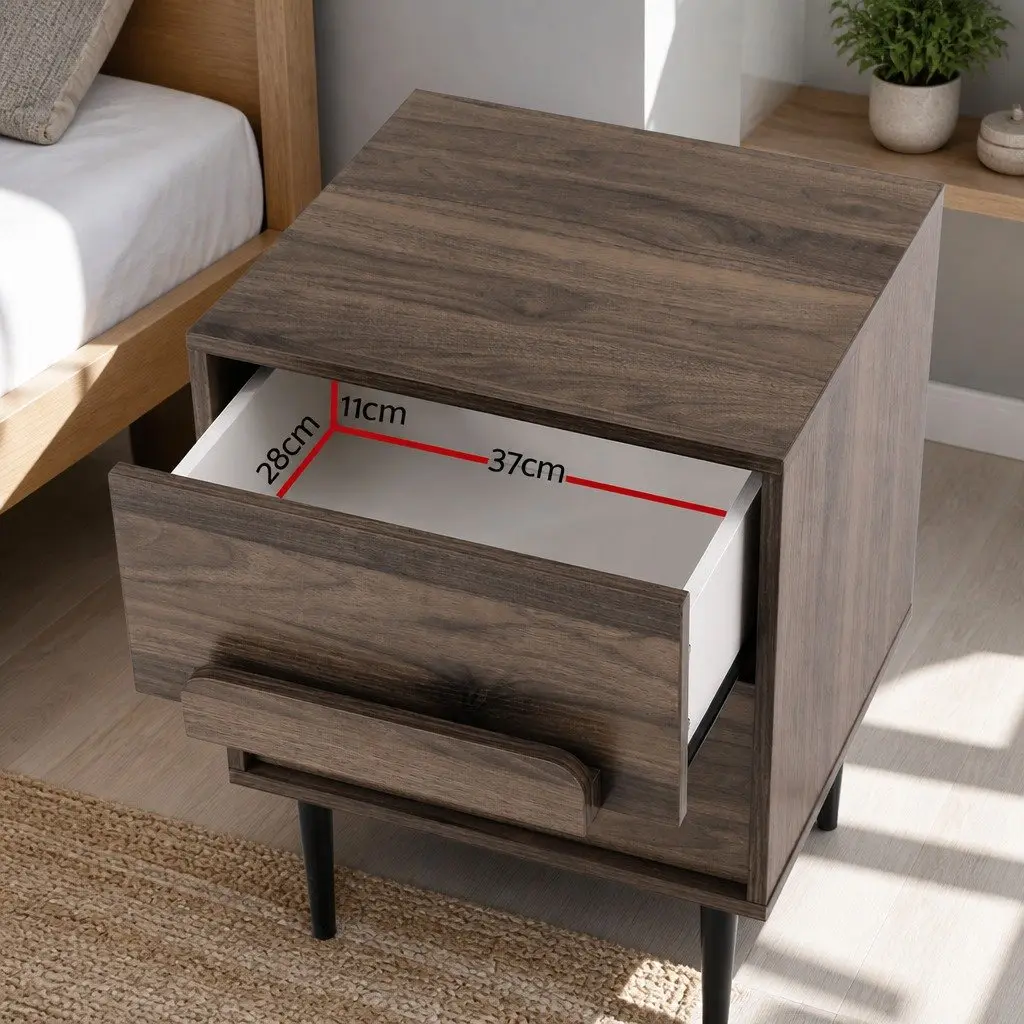 Walnut Nightstand with Storage Drawers