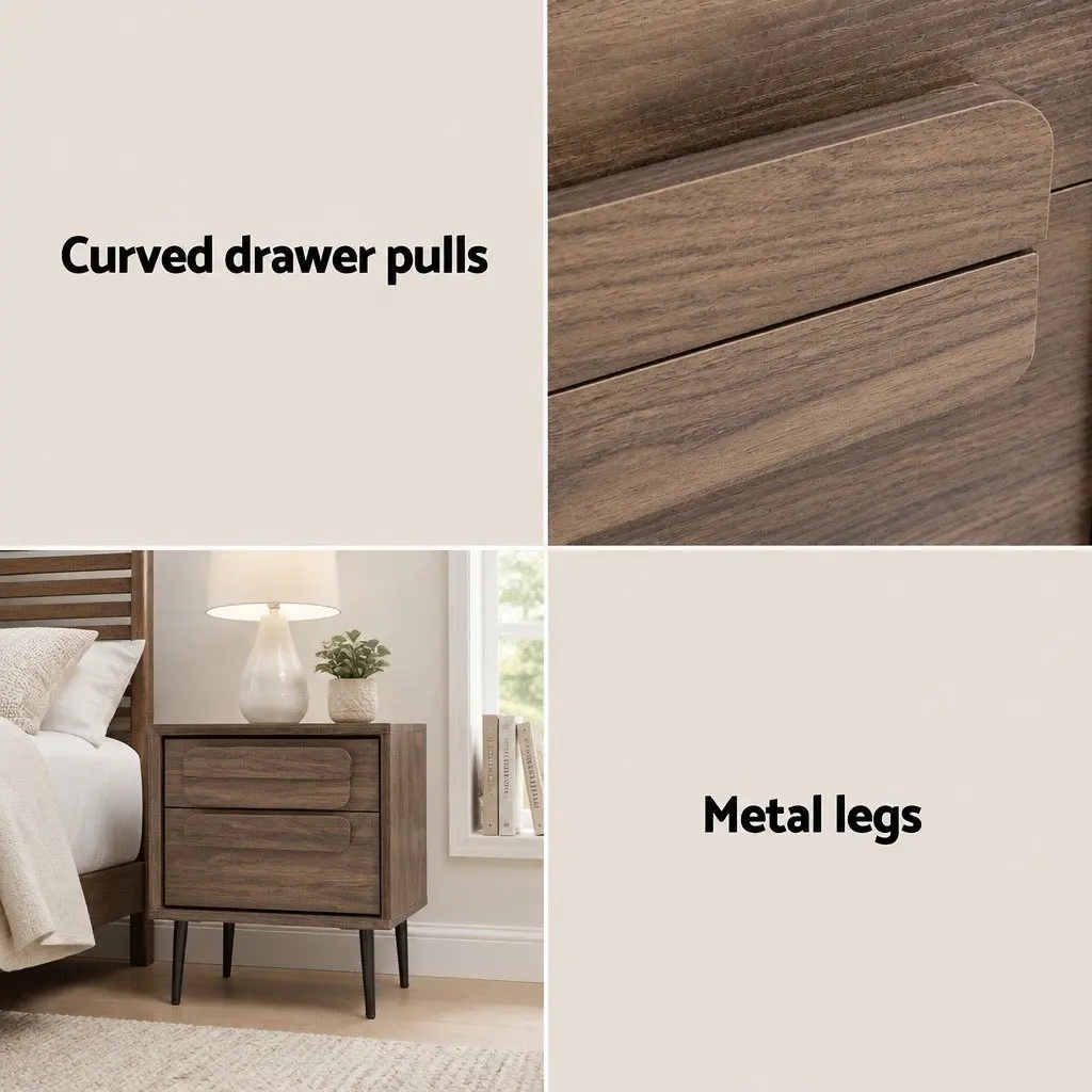 Walnut Nightstand with Storage Drawers