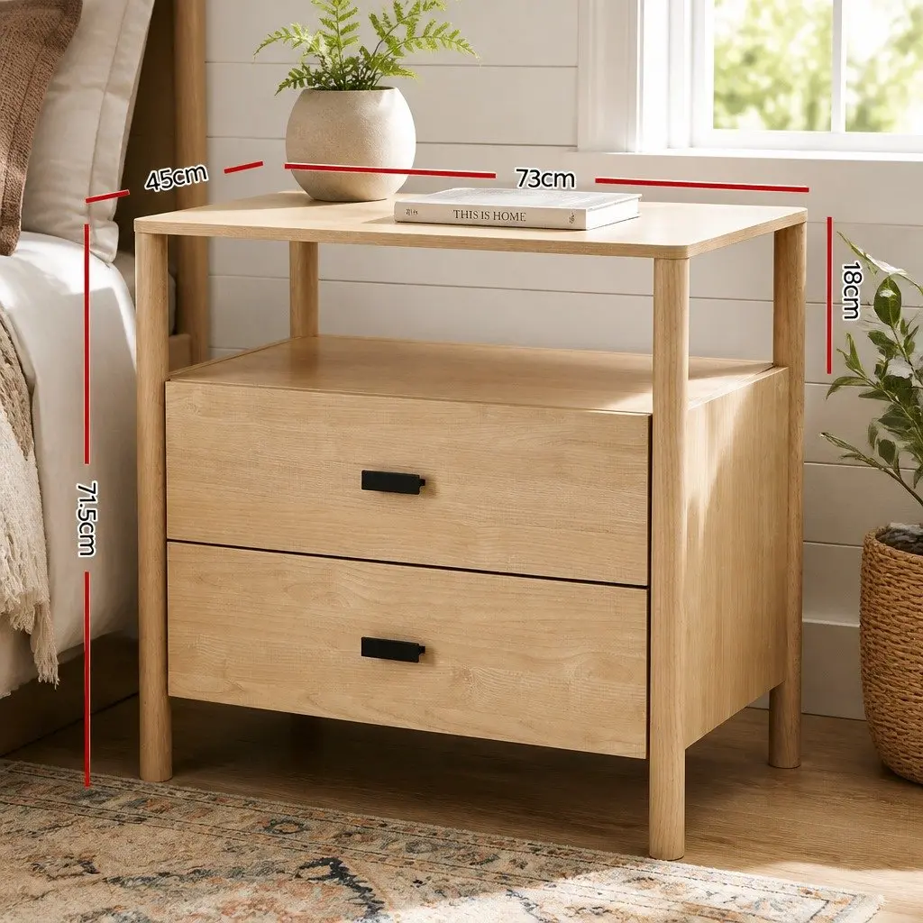 Bedside Table Nightstand 2 Drawers Pine Wood Storage Bedroom Furniture