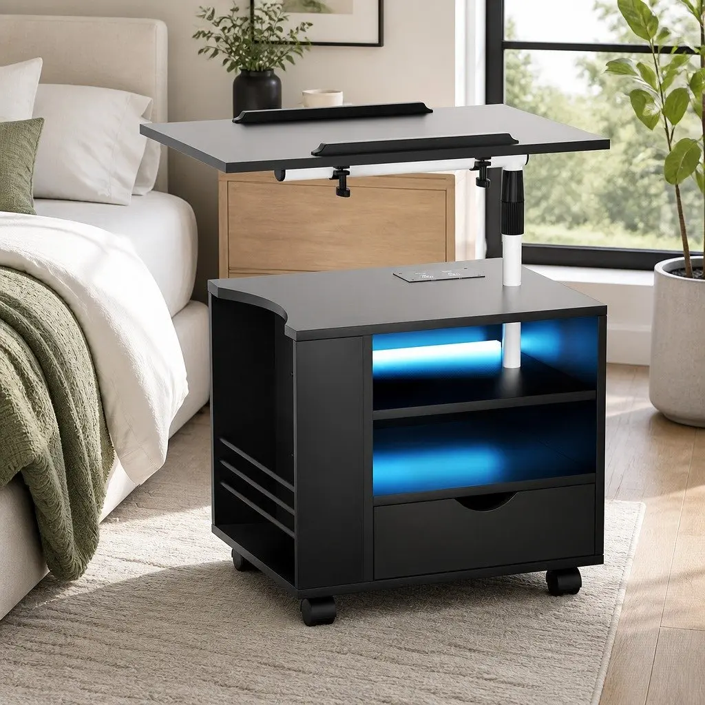 Black Bedside Table with Laptop Tray