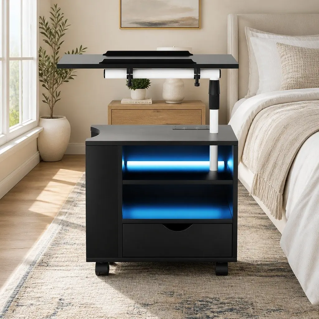 Black Bedside Table with Laptop Tray