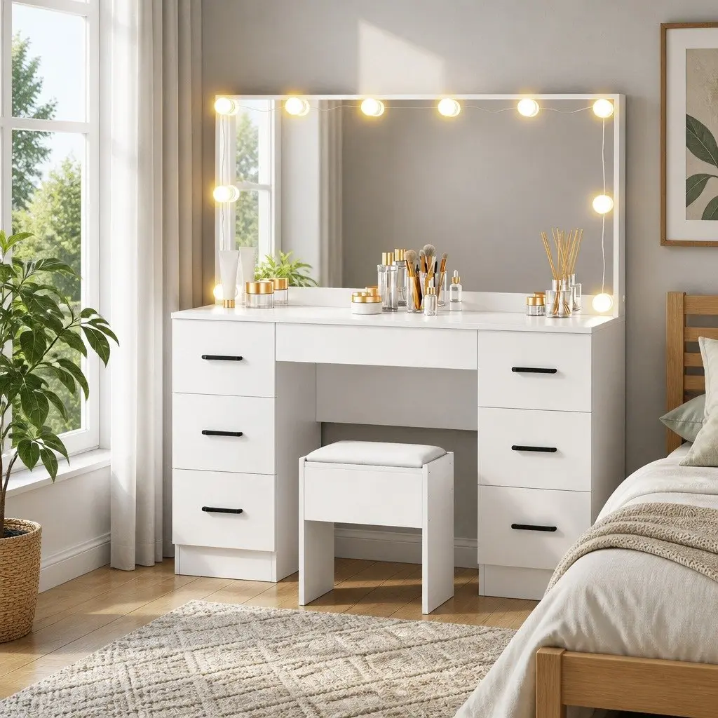 Dressing Table Set with LED Lighting and Storage