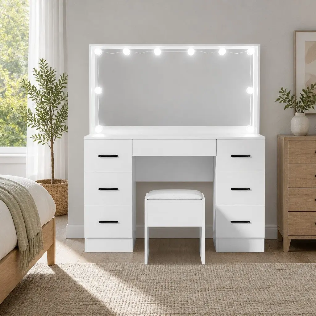Dressing Table Set with LED Lighting and Storage