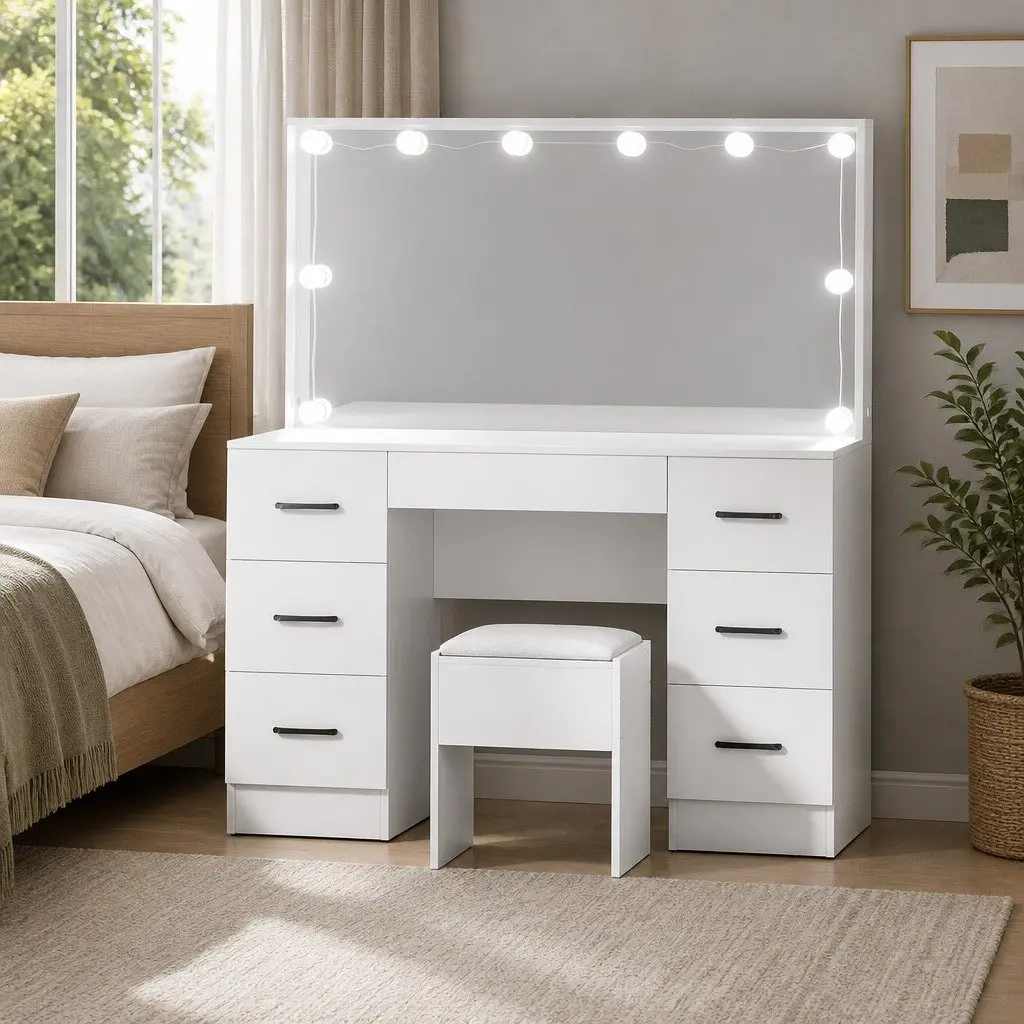 Dressing Table Set with LED Lighting and Storage
