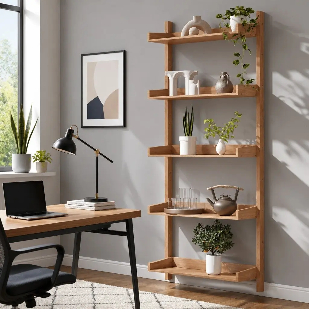 Oak Floating Shelf with 5 Tiers for Easy Use