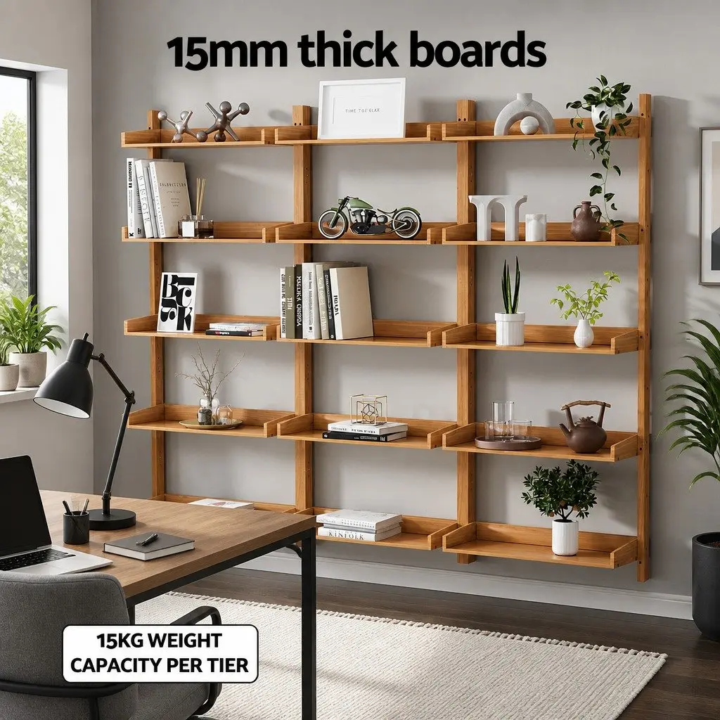 Oak Floating Shelf with 5 Tiers for Easy Use
