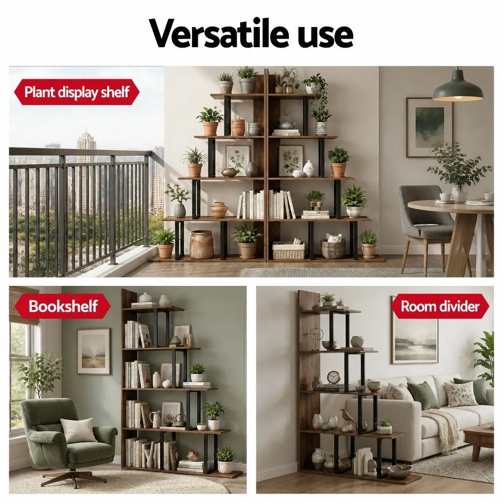 L-Shaped 5 Tier Bookshelf Walnut Vertical Storage Display Unit