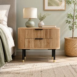 Reliable Bedside Table with Two Drawers and Metal Legs