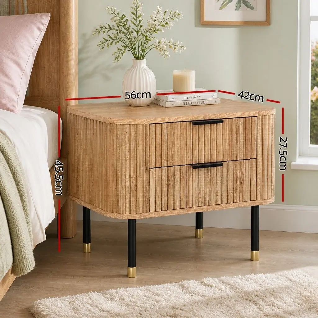 Bedside Table with Two Drawers and Metal Legs