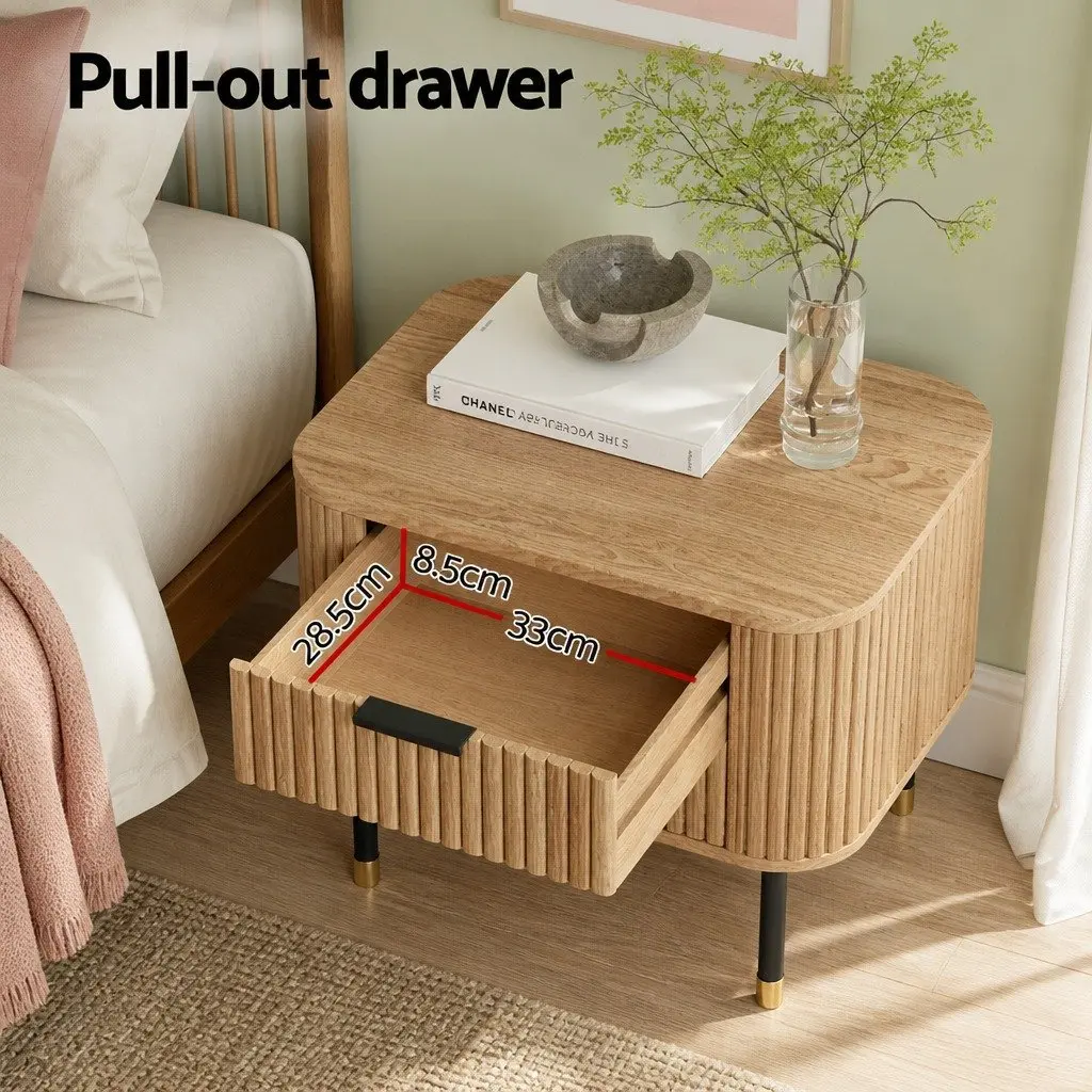 Bedside Table with Two Drawers and Metal Legs