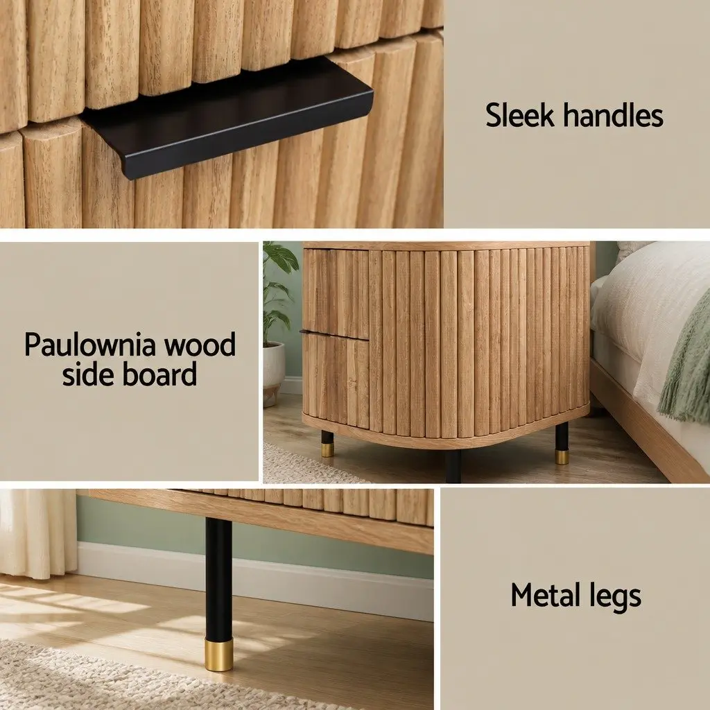 Bedside Table with Two Drawers and Metal Legs