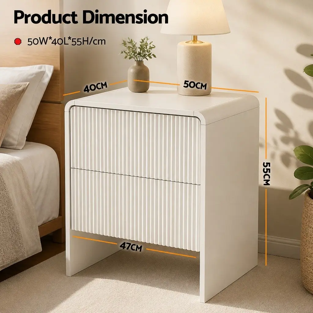 Bedside Table 2 Drawers Beige MDF Storage Cabinet Bedroom Living Room Furniture