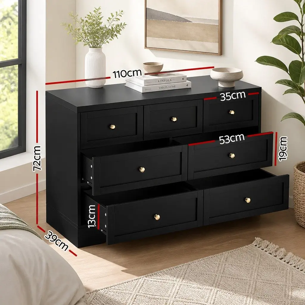 7 Drawer Chest Dresser Storage Cabinet Bedroom Furniture Black