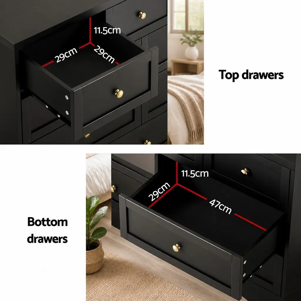 7 Drawer Chest Dresser Storage Cabinet Bedroom Furniture Black