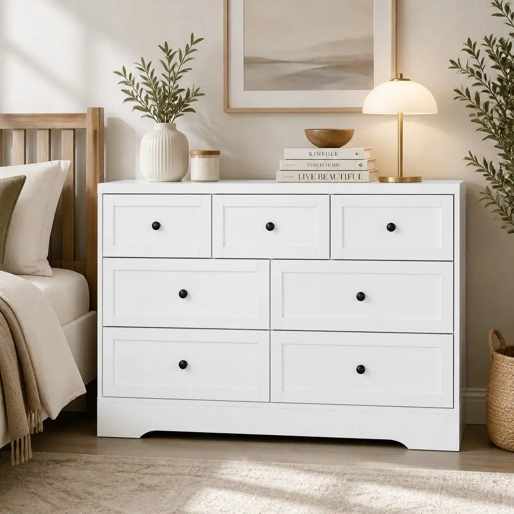7 Drawer Chest Dresser Storage Cabinet White