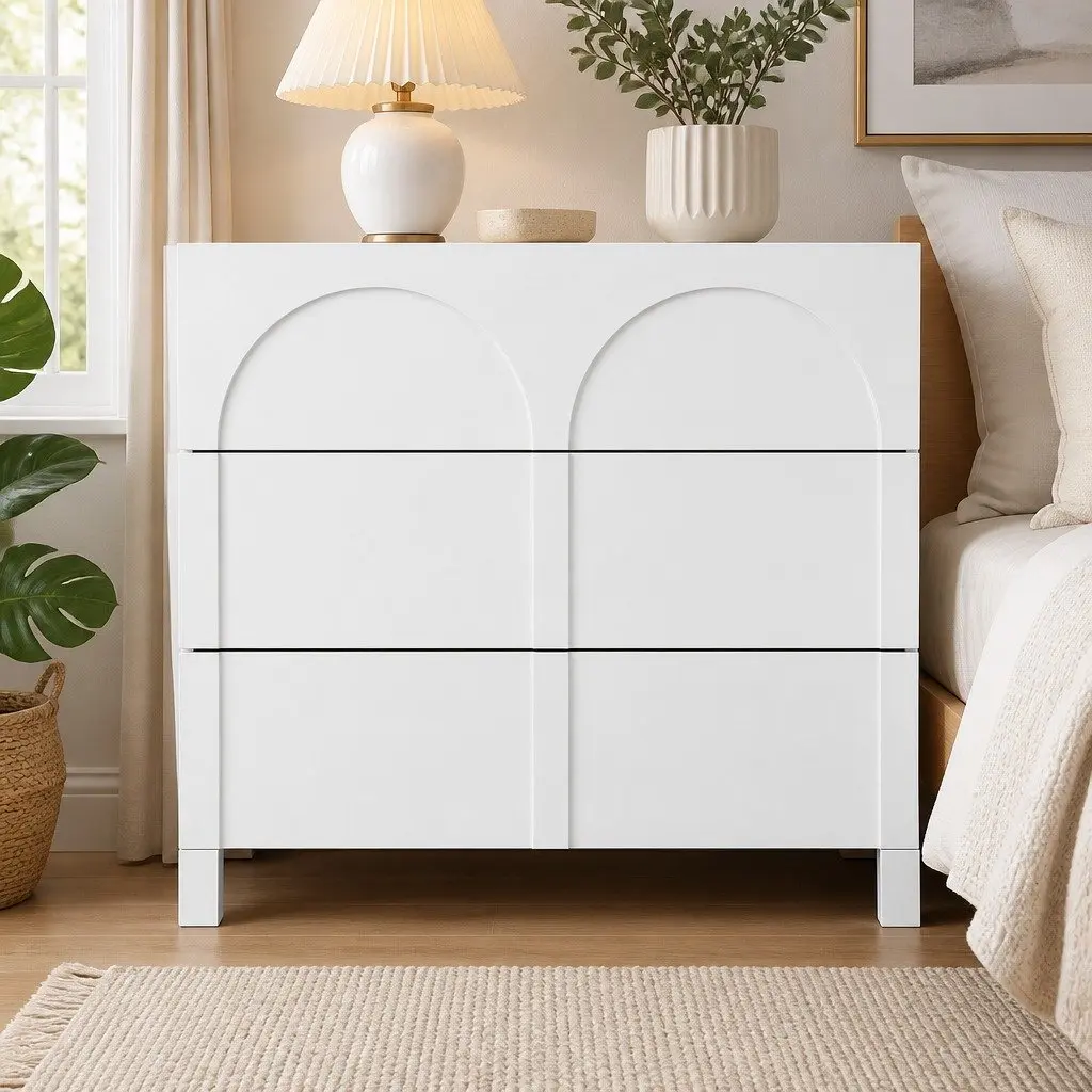 3 Drawer Chest of Drawers White Lowboy Dresser Cabinet Storage Unit Bedroom