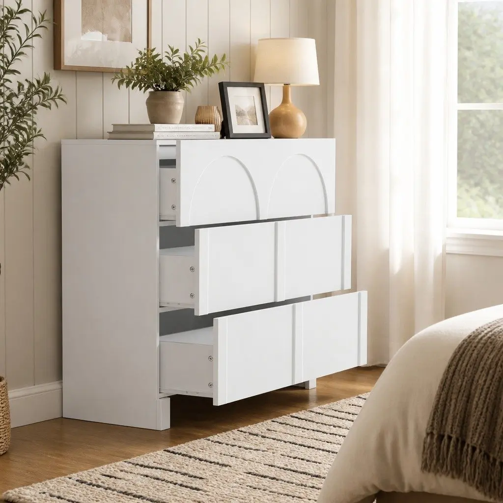 3 Drawer Chest of Drawers White Lowboy Dresser Cabinet Storage Unit Bedroom