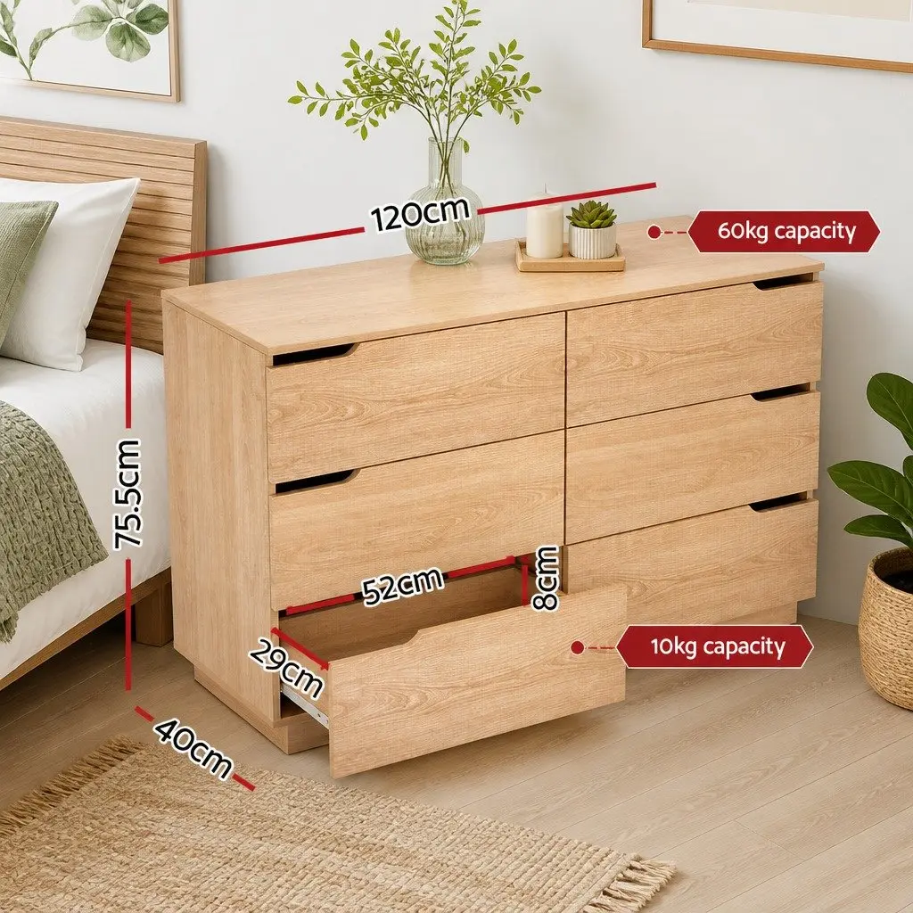 6 Drawer Chest of Drawers Dresser Storage Cabinet Bedroom Furniture Pine